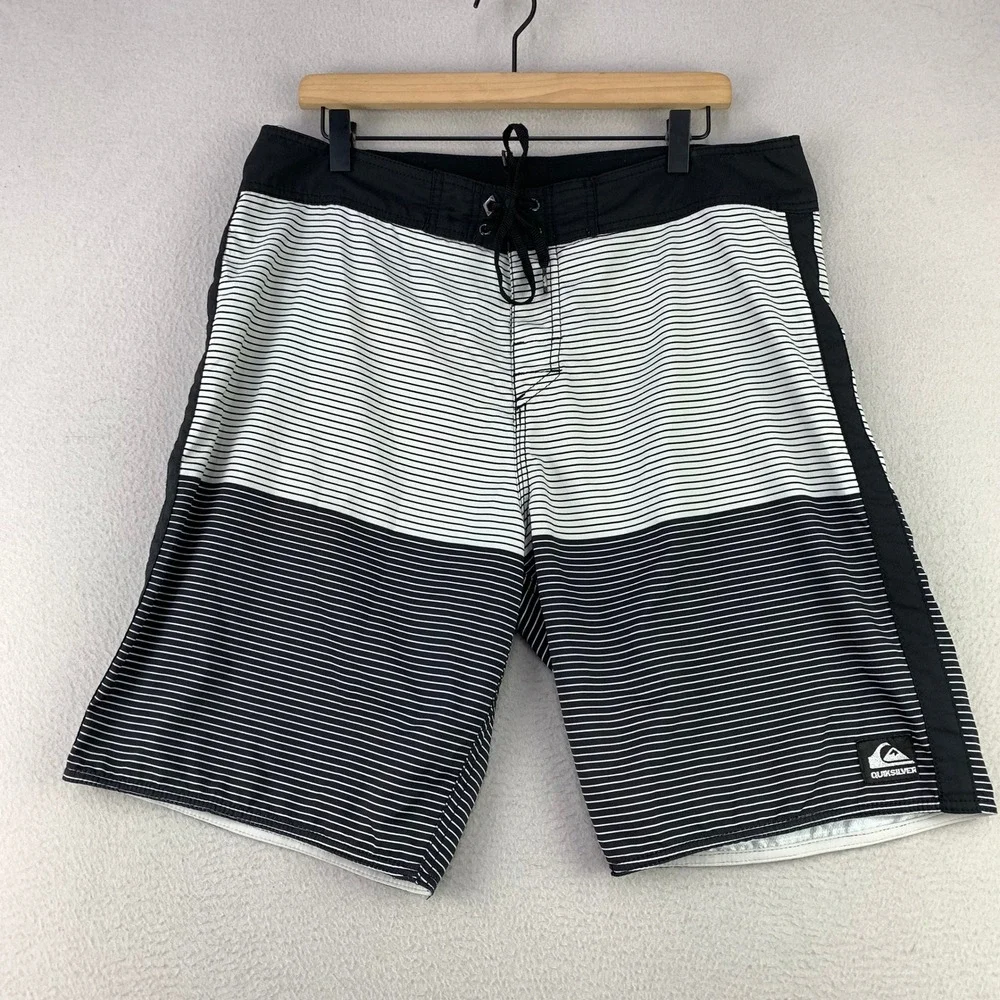 Quiksilver Board Shorts Mens 34 Striped Swim‎ Trunks Surf Beach Vintage Y2K